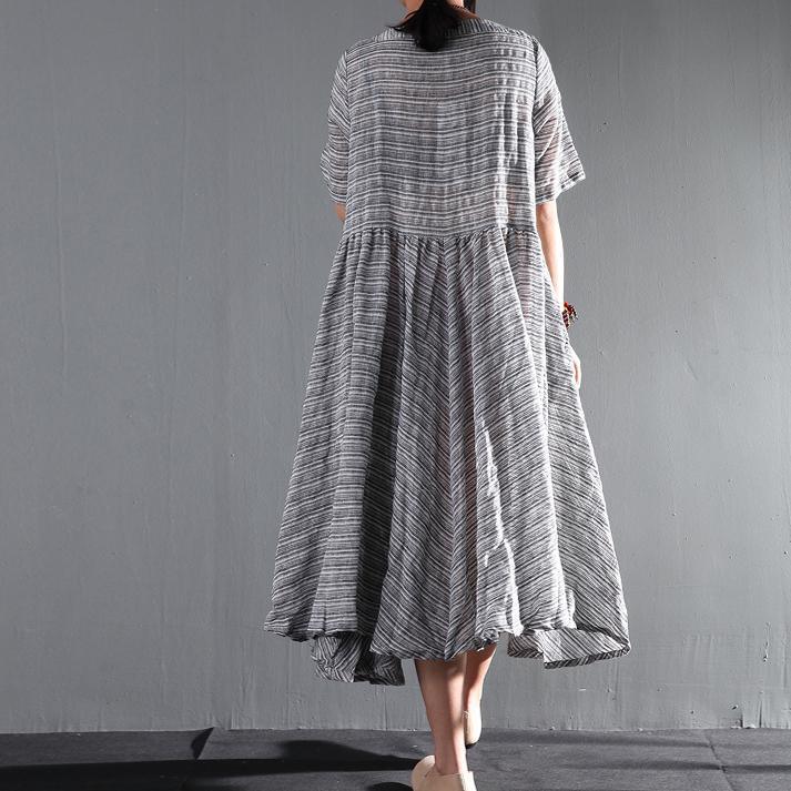 Striped gray flown linen sundress long causal summer maxi dresses oversize