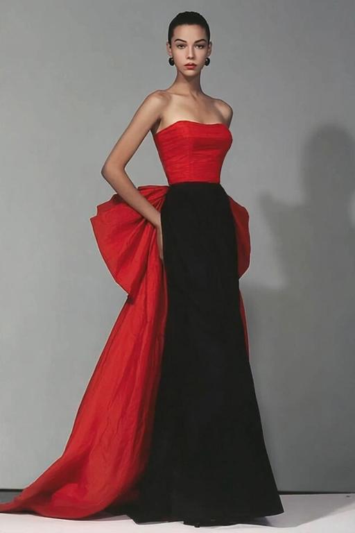 Suzhoufashion Stunning Black And Red Strapless Long Mermaid Prom Dress With Bow