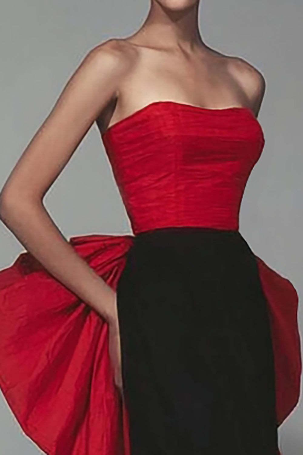 Suzhoufashion Stunning Black And Red Strapless Long Mermaid Prom Dress With Bow