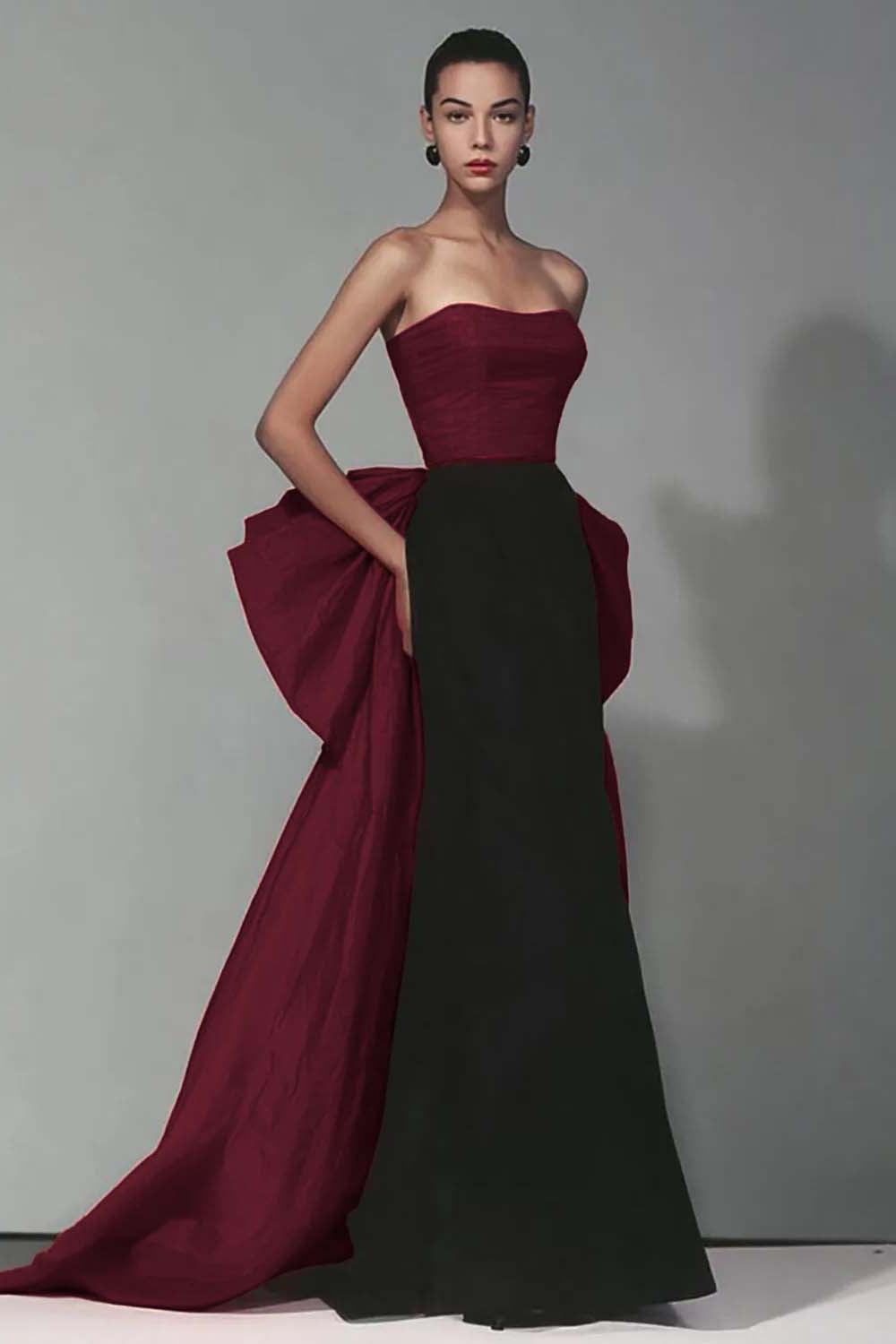 Suzhoufashion Stunning Black And Red Strapless Long Mermaid Prom Dress With Bow