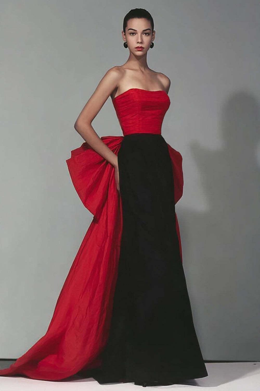 Suzhoufashion Stunning Black And Red Strapless Long Mermaid Prom Dress With Bow