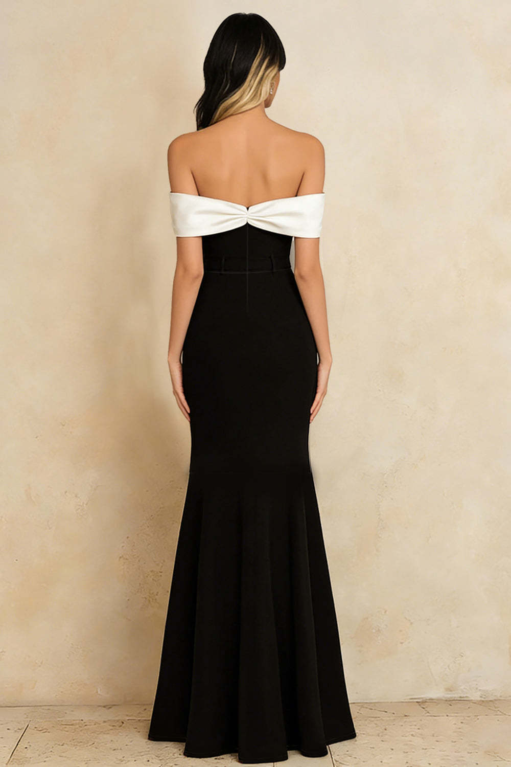 Suzhoufashion Stunning Black And White Off The Shoulder Long Mermaid Prom Dress