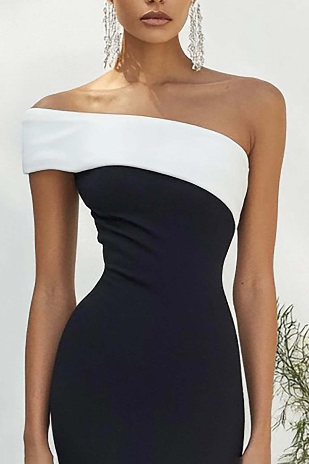 Suzhoufashion Stunning Black White One Shoulder Long Satin Prom Dress