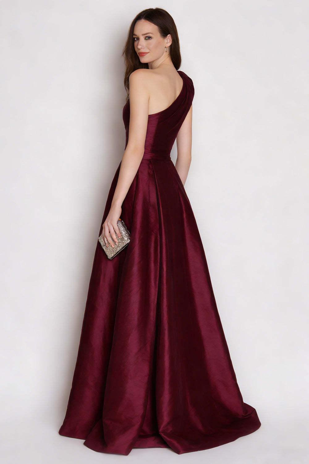 Suzhoufashion Stunning Burgundy One Shoulder A Line Long Satin Prom Dress