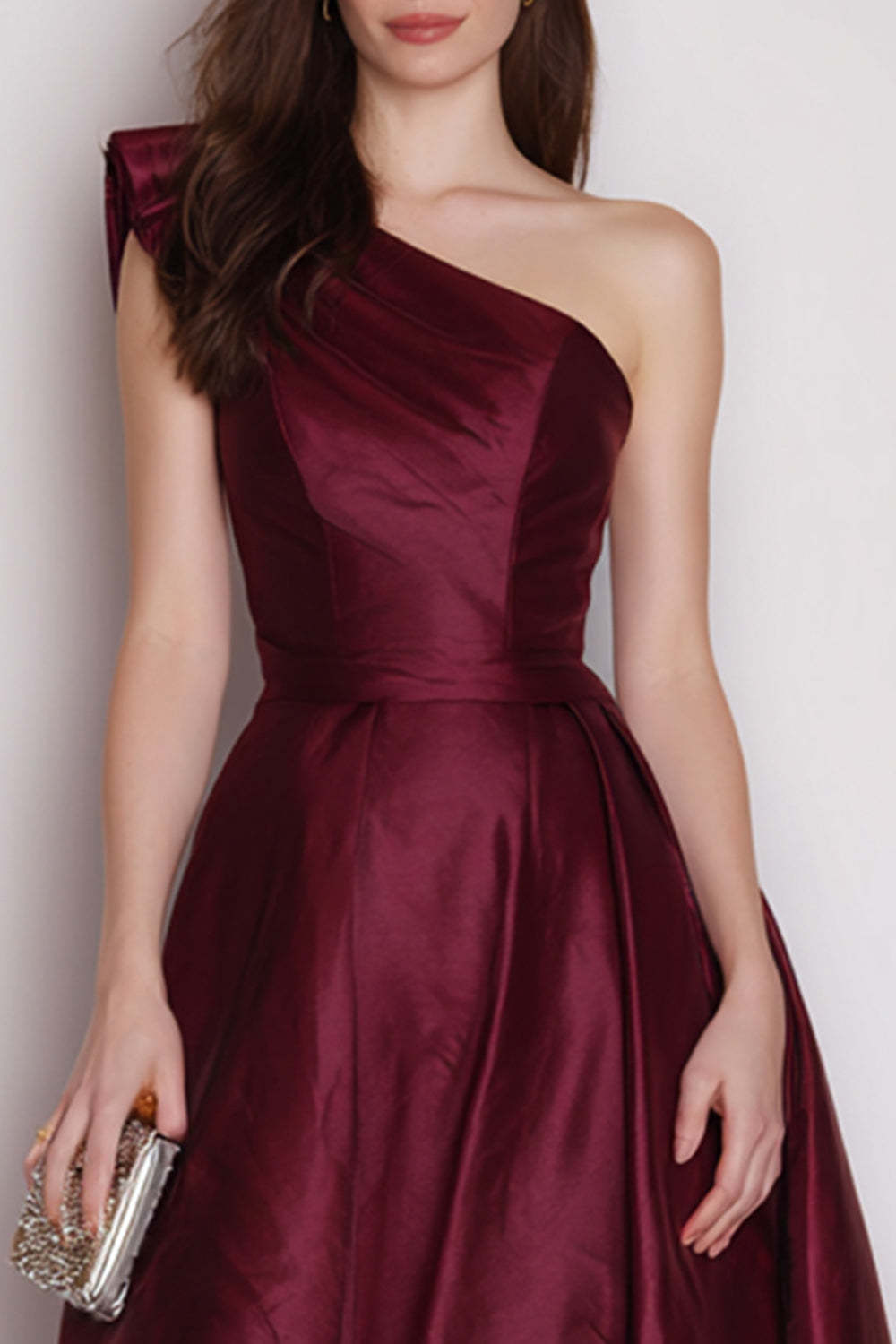 Suzhoufashion Stunning Burgundy One Shoulder A Line Long Satin Prom Dress