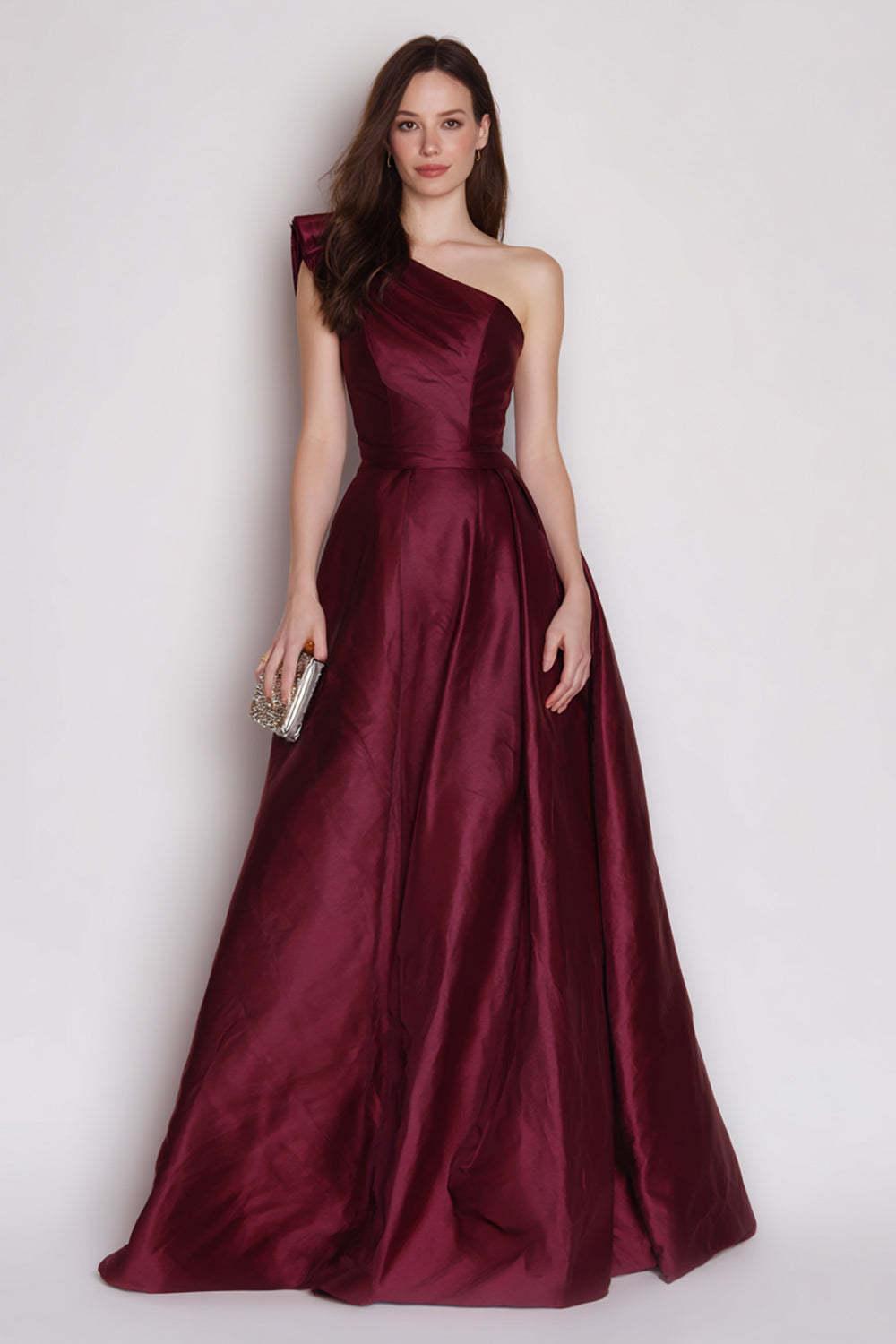 Suzhoufashion Stunning Burgundy One Shoulder A Line Long Satin Prom Dress