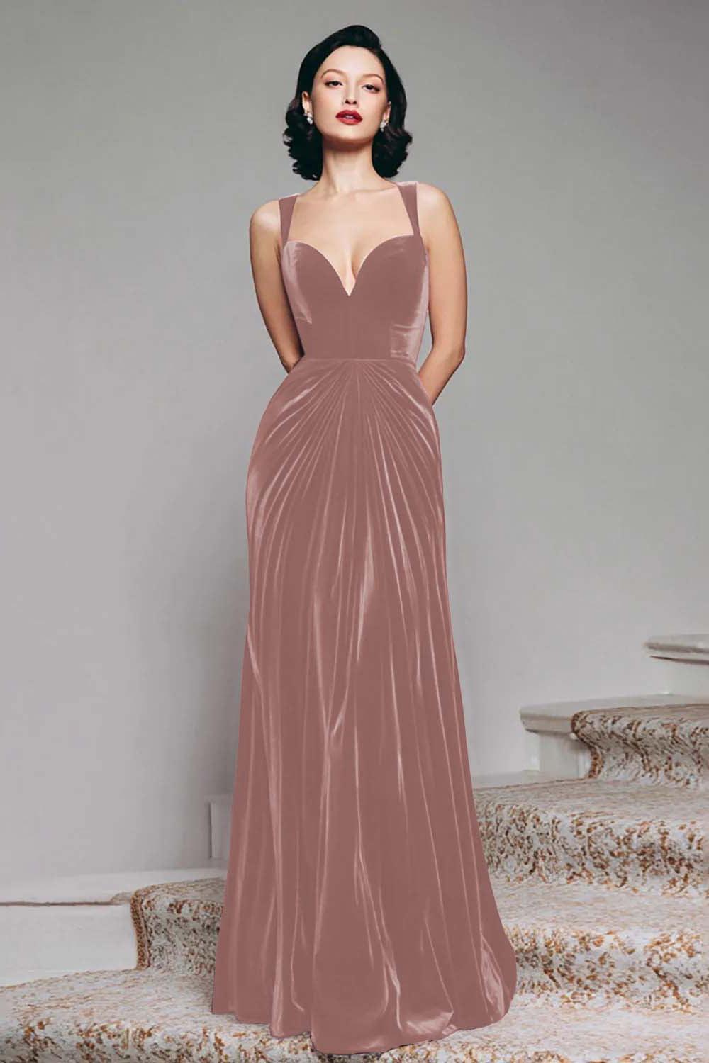 Suzhoufashion Stunning Burgundy Velvet Mermaid Thick Straps Long Prom Dress