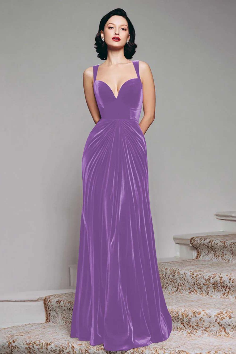 Suzhoufashion Stunning Burgundy Velvet Mermaid Thick Straps Long Prom Dress