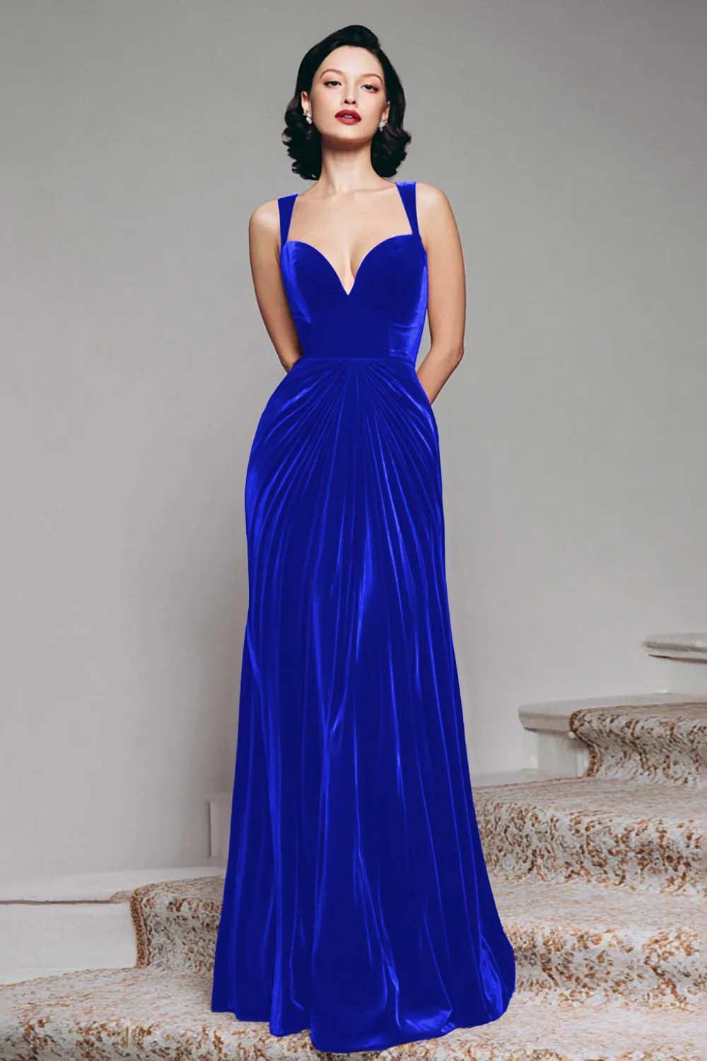 Suzhoufashion Stunning Burgundy Velvet Mermaid Thick Straps Long Prom Dress