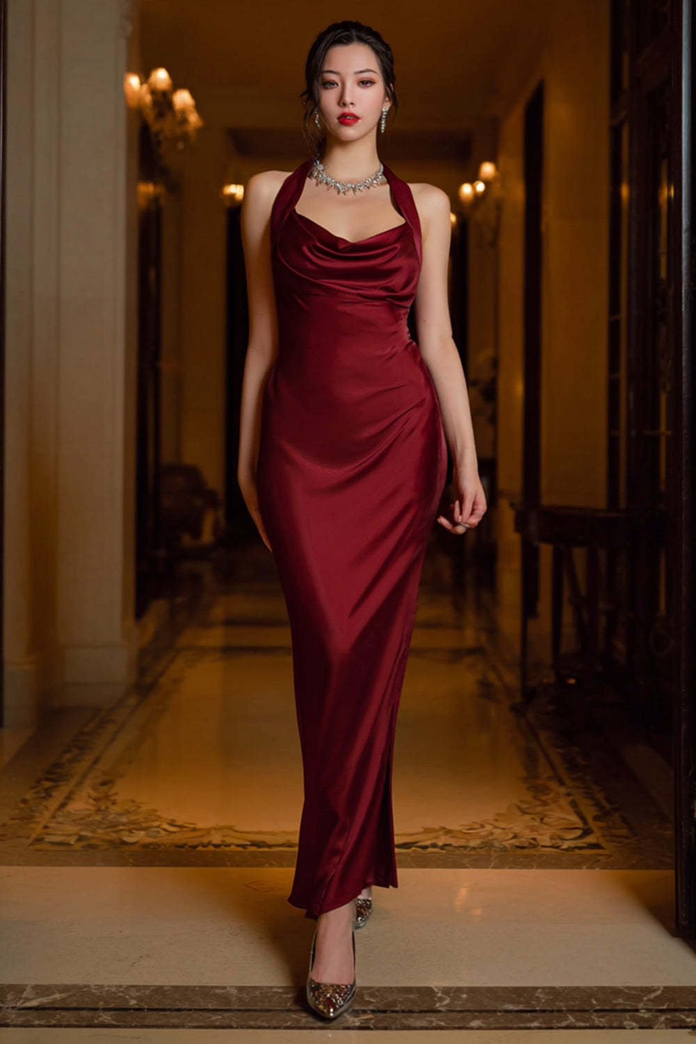 Suzhoufashion Stunning Dark Green Halter Sheath Long Satin Prom Dress