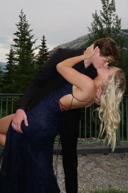Suzhoufashion Mermaid Spaghetti Straps Navy Blue Long Prom Dress With Split Front Formal Evening Gown