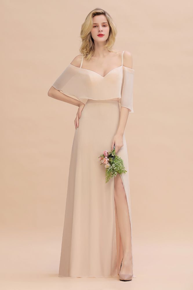 Stunning Simple Spaghetti Straps Tiered Prom Dresses | Side Slit Elegant Sleeveless Evening Dresses