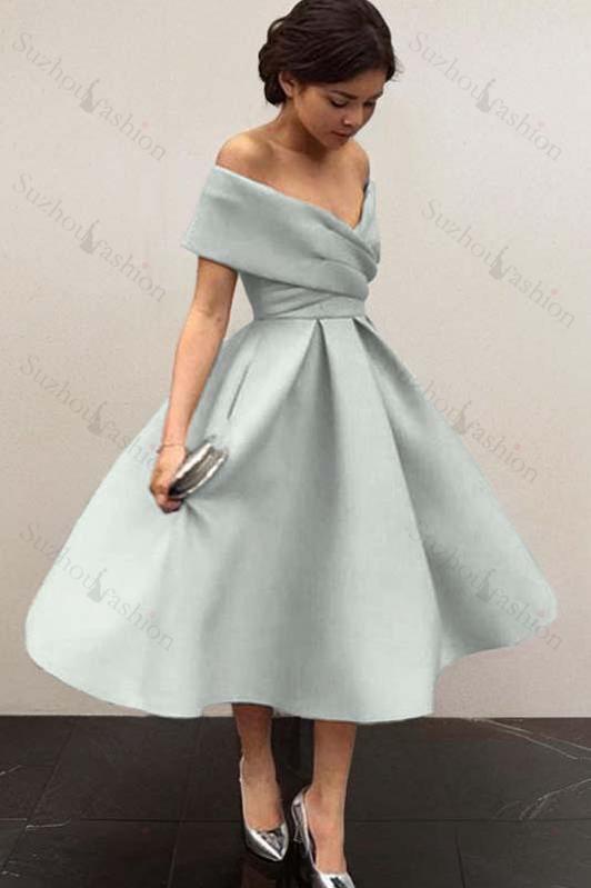 Stunning Sky Blue Off the Shoulder Sleeveless A Line Short Homecoming Dress