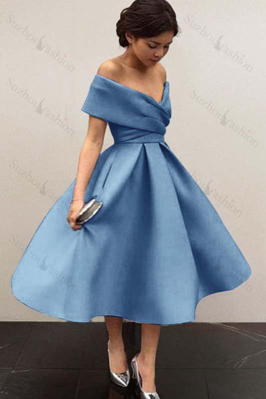 Stunning Sky Blue Off the Shoulder Sleeveless A Line Short Homecoming Dress