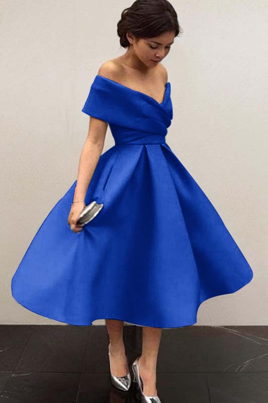 Stunning Sky Blue Off the Shoulder Sleeveless A Line Short Homecoming Dress