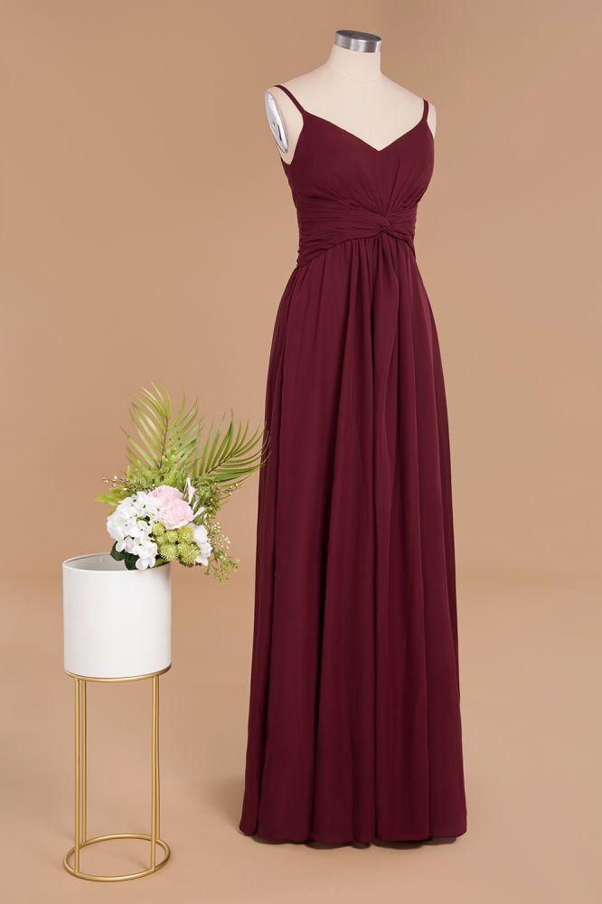 Stunning Spaghetti Straps Simple Evening Maxi Dresses Aline Chiffon Ruffle Party Gown