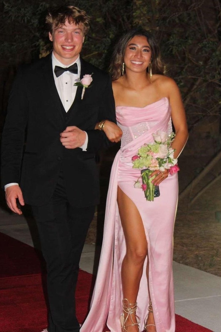 Stunning Mermaid Strapless Pink Corset Prom Dress with Split Front - View 2 | VelvetHem