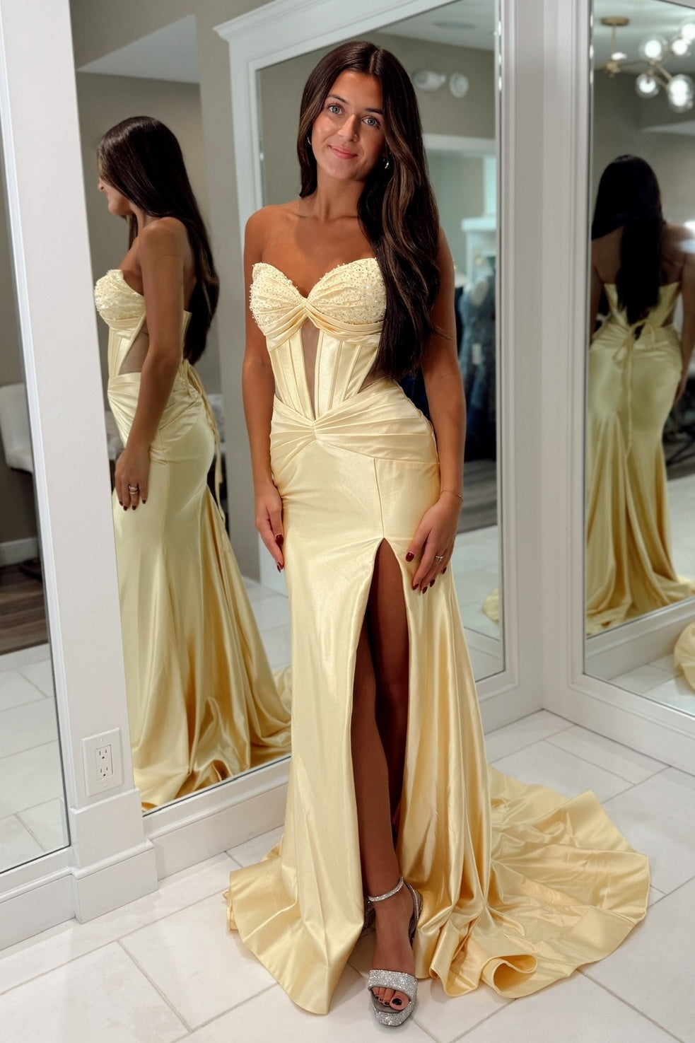 Stunning Mermaid Sweetheart Dark Green Corset Prom Dress with Beading - View 10 | VelvetHem