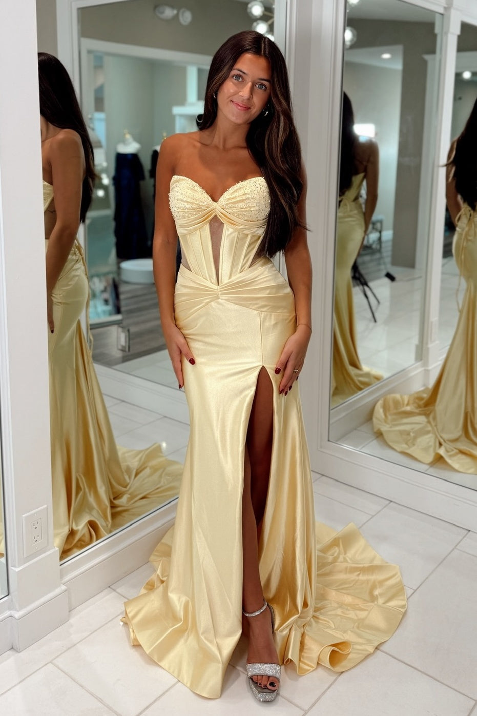 Stunning Mermaid Sweetheart Dark Green Corset Prom Dress with Beading - View 7 | VelvetHem