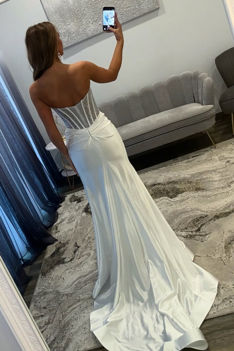 Stunning Mermaid Sweetheart White Corset Prom Dress with Beading - View 2 | VelvetHem