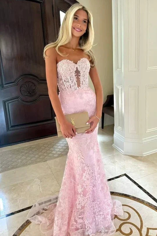 Charming Fuchsia Mermaid Sweetheart Backless Corset Prom Dress With Appliques