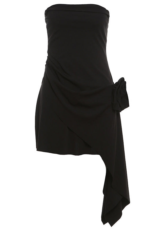 Style Black Asymmetrical Floral Cotton Evening Dress Summer
