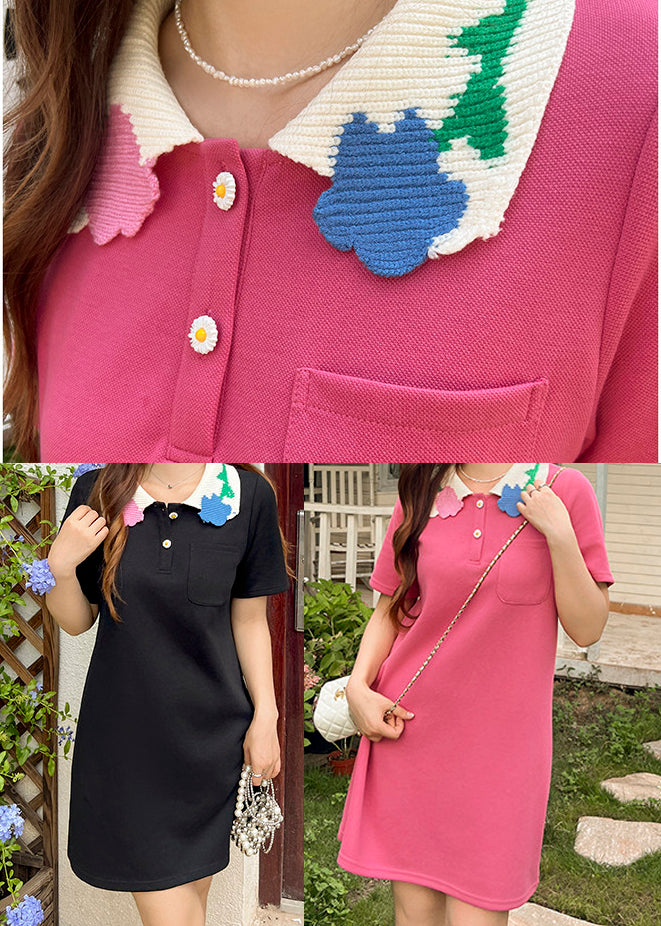 Style Black Peter Pan Collar Patchwork Cotton Day Dress Summer