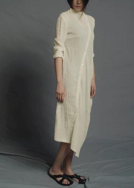 Style Quilting Dresses Surroundings Irregular Nude Linen Cotton Dress