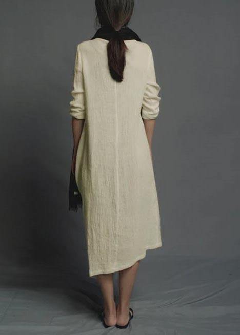 Style Quilting Dresses Surroundings Irregular Nude Linen Cotton Dress