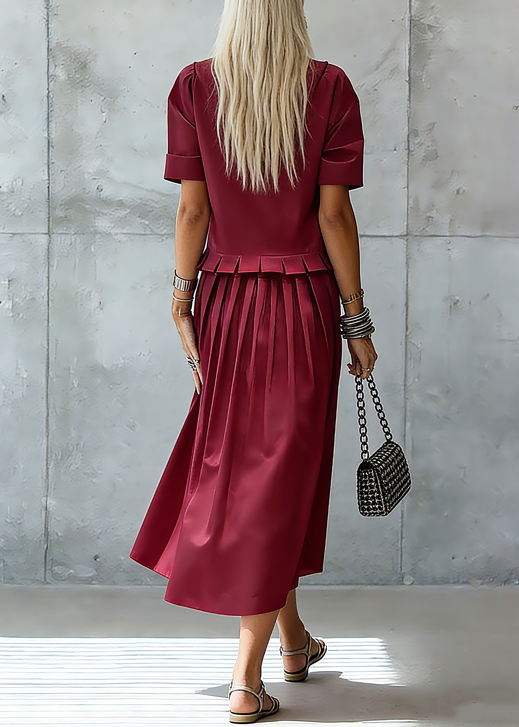 Stylish Red Ruffled Solid Maxi Dress Summer