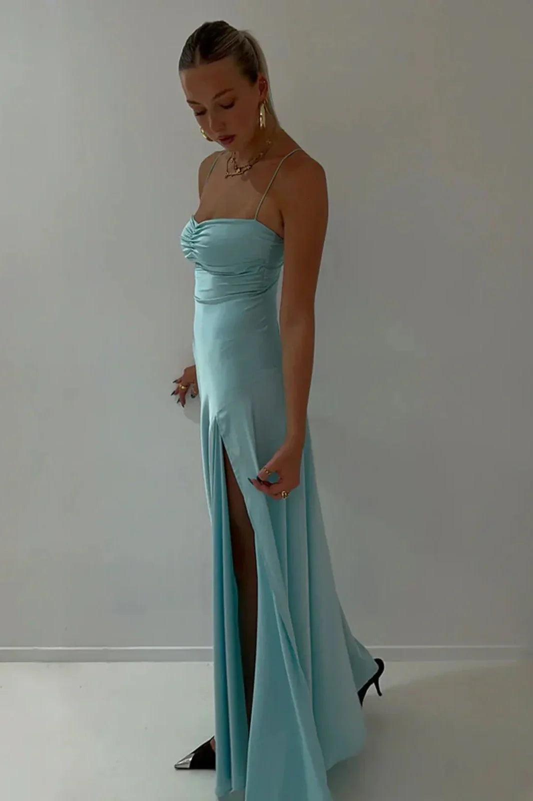 Suzhoufashion Stylish Sheath Spaghetti Straps Pink Party Dress With Criss Cross Back Formal Evening Gown