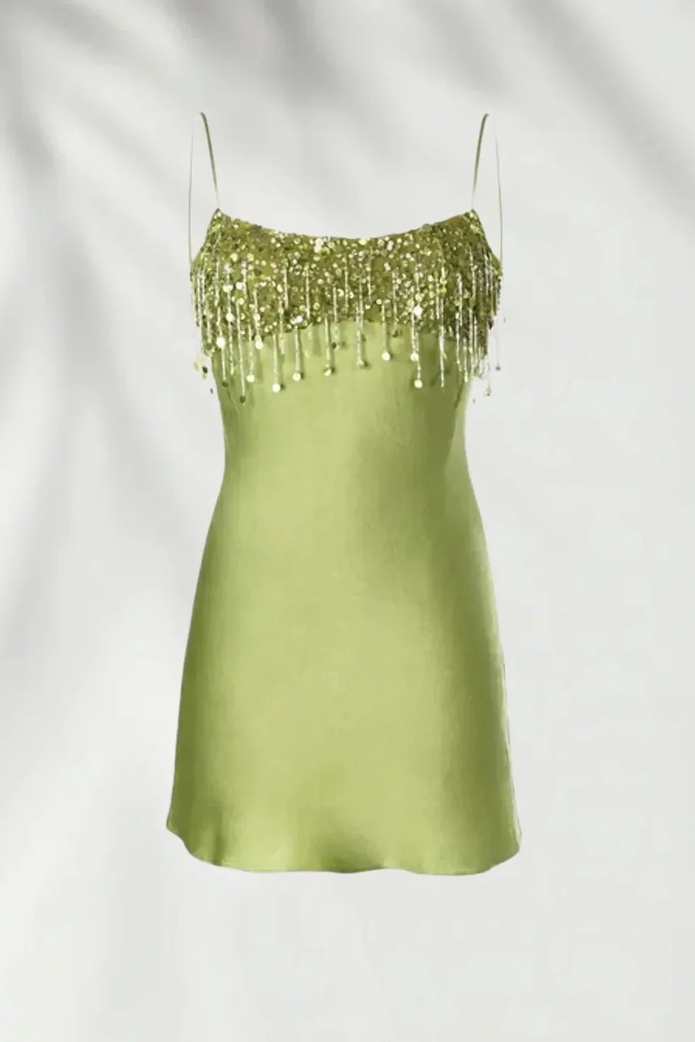 Stylish A Line Spaghetti Straps Green Satin Short Homecoming Dress with Tassels