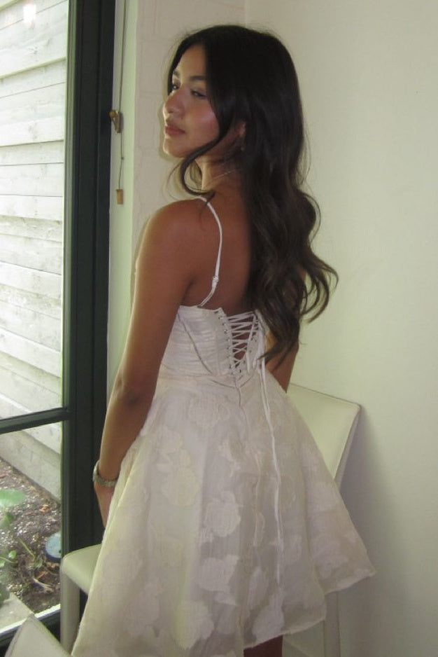 Stunning A Line Spaghetti Straps White Printed Short Homecoming Dress