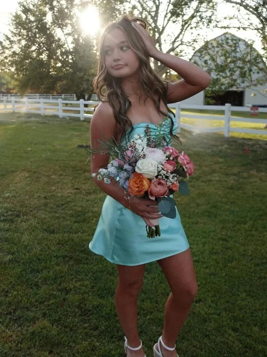 Stylish A Line Sweetheart Light Green Satin Short Homecoming Dress
