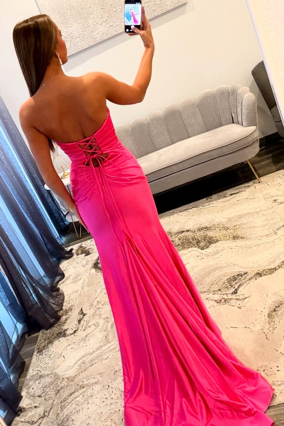 Stylish Mermaid Sweetheart Hot Pink Long Prom Dress with Keyhole