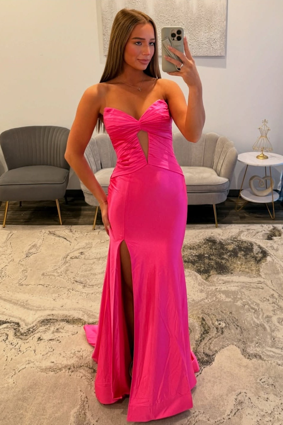 Stylish Mermaid Sweetheart Hot Pink Long Prom Dress with Keyhole