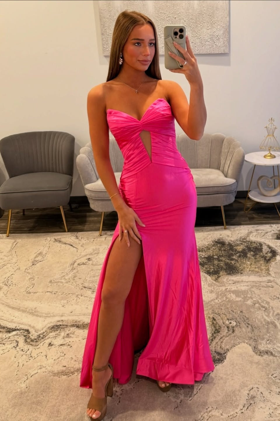 Stylish Mermaid Sweetheart Hot Pink Long Prom Dress with Keyhole