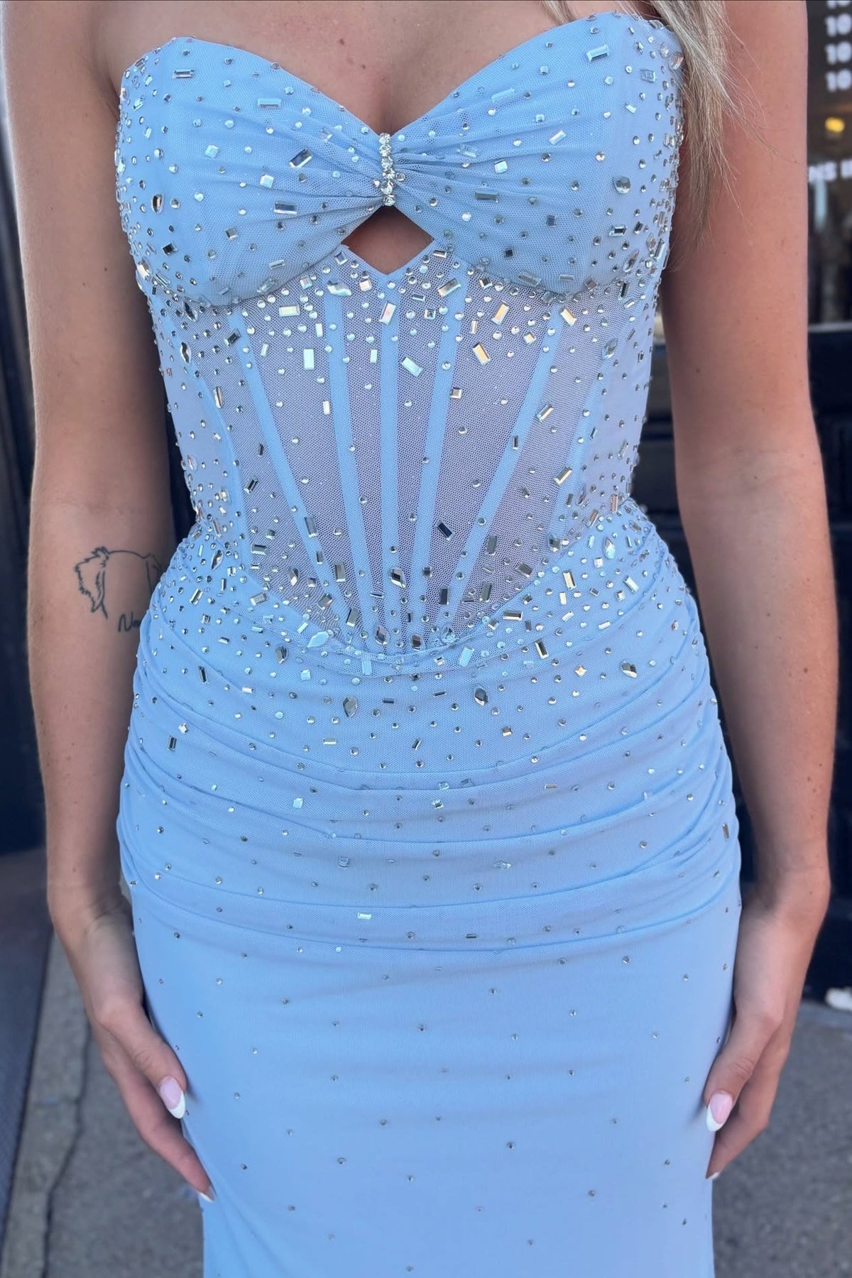 Stylish Mermaid Sweetheart Light Blue Corset Prom Dress with Beading - View 2 | VelvetHem