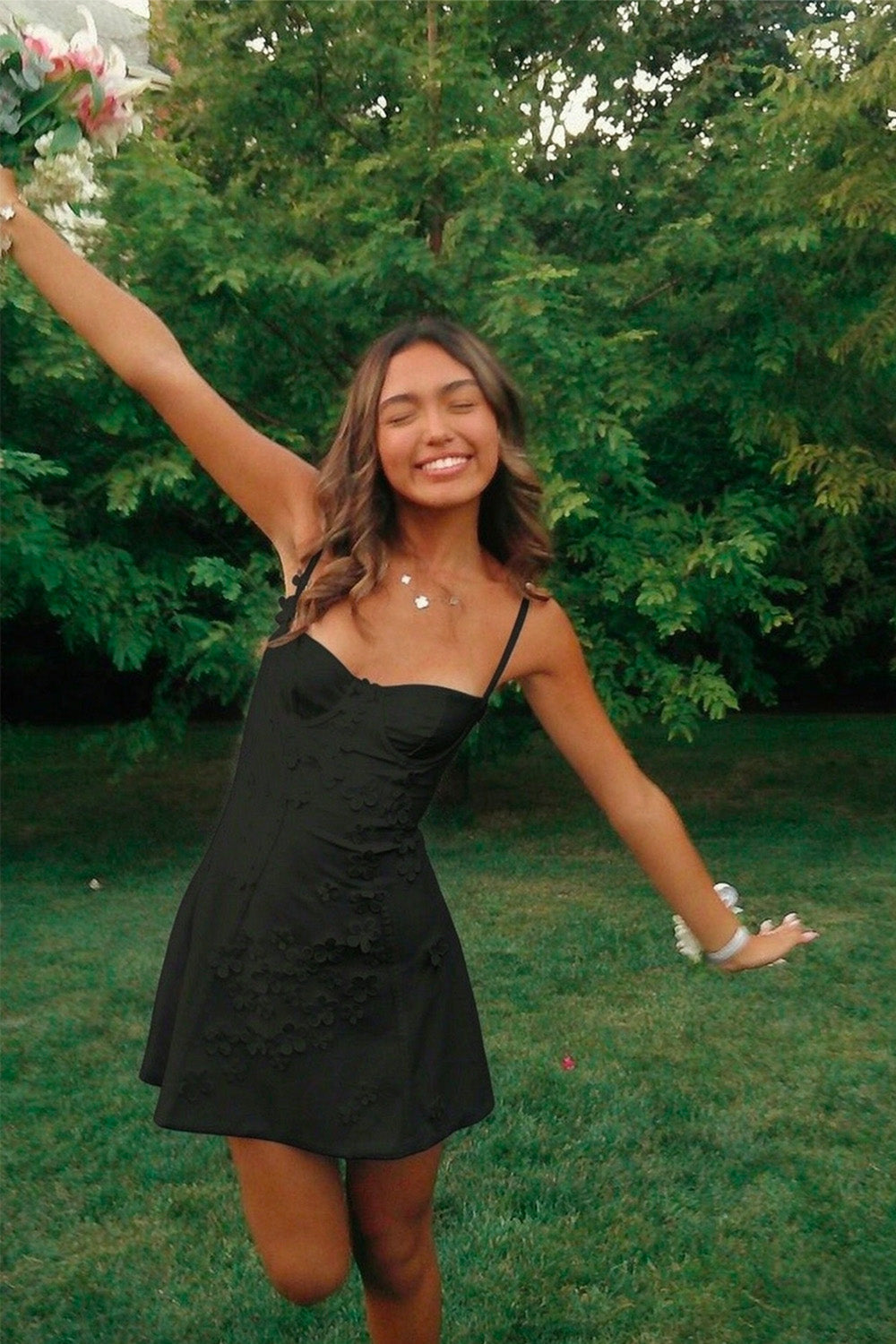 Stylish A Line Spaghetti Straps White Short Homecoming Dress with Appliques