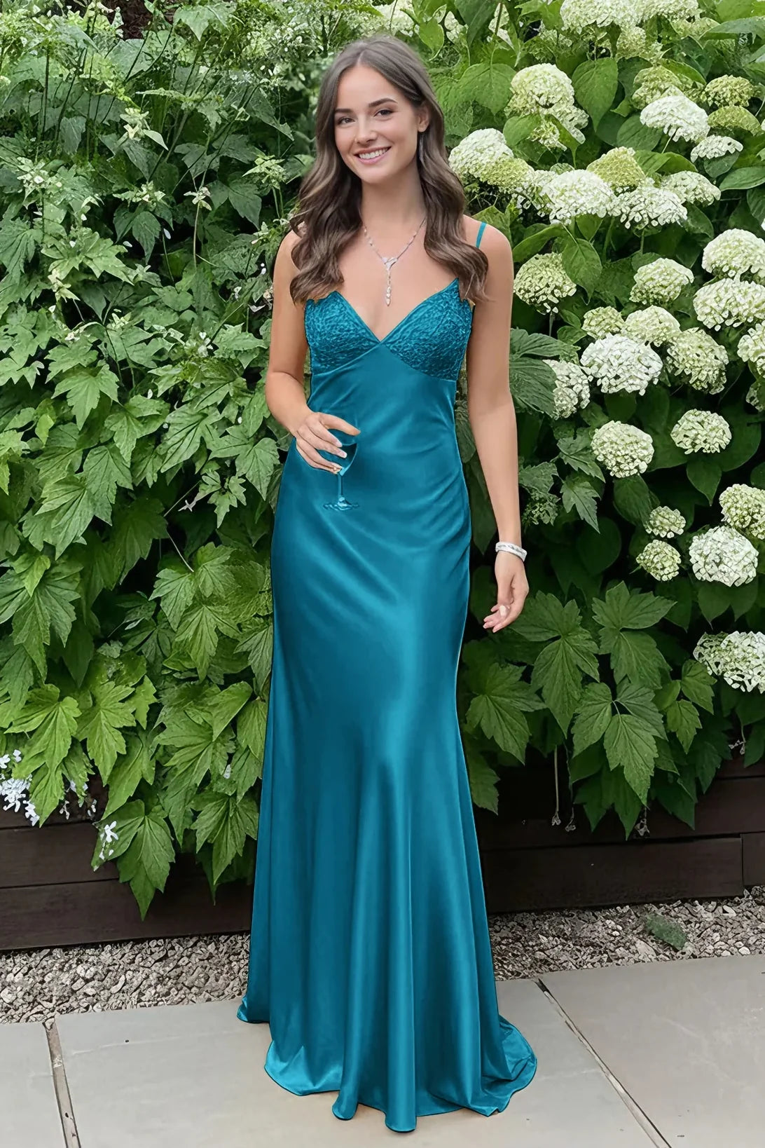 Stylish Sheath Spaghetti Straps Blue Long Prom Dress with Backless