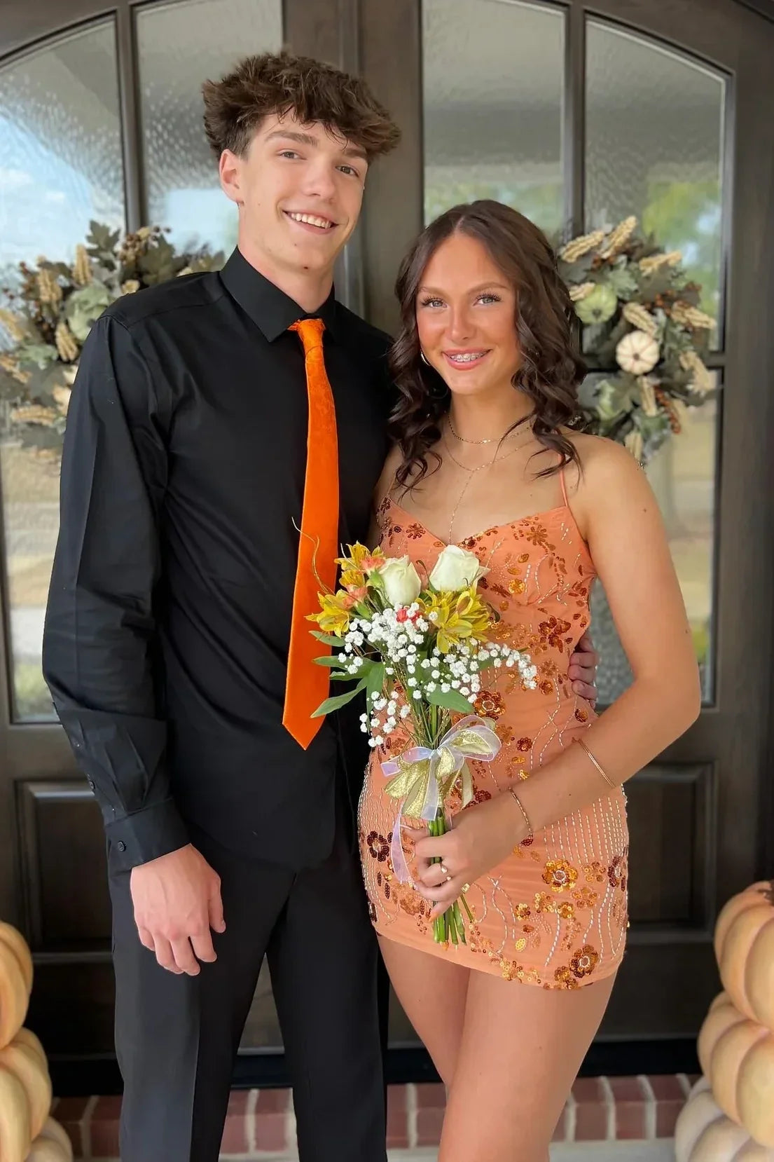 Stylish Sheath Spaghetti Straps Orange Short Homecoming Dress with Beading