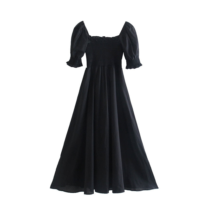 Summer Dresses For Women Square Neck Smocked Short Puff Sleeve Vacation Beach Style