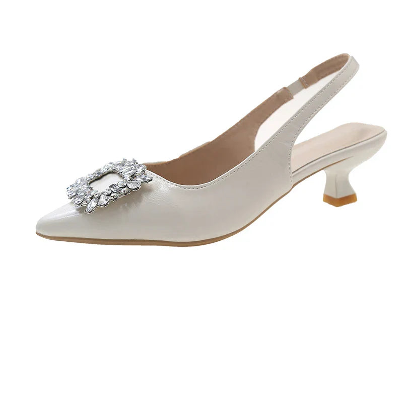 New Women's Pointed Toe Shal Nude Pink Diamond Back Strappy Dress Shoes Low Heel Pumps - View 7 | VelvetHem