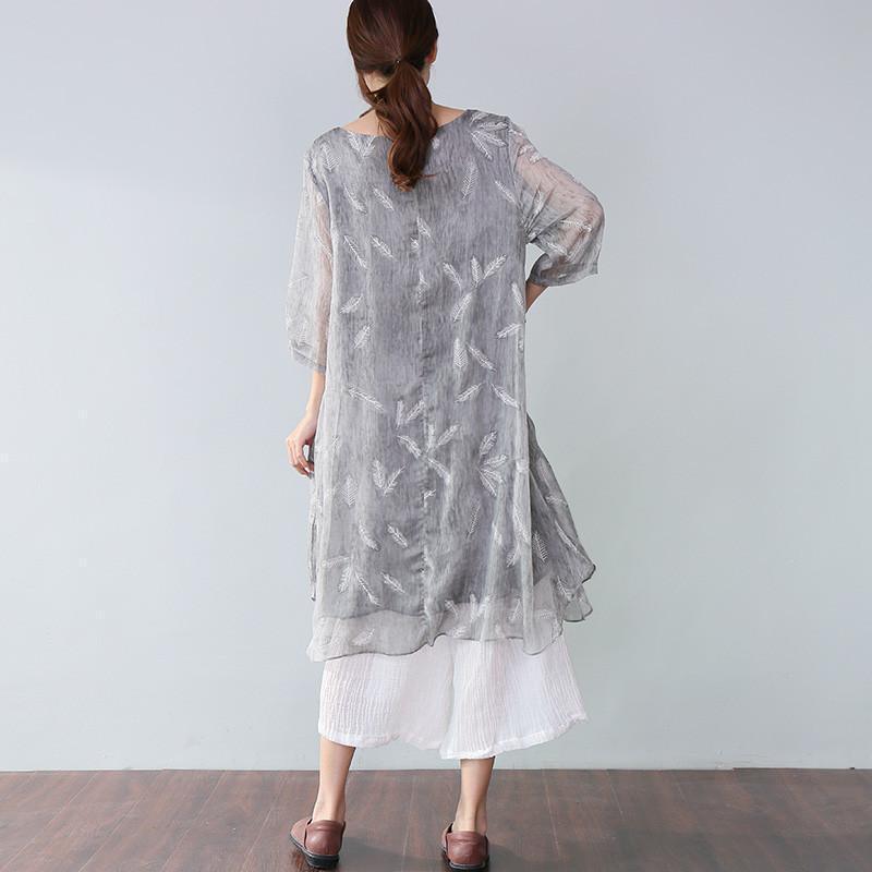 Summer Casual Plus Size Feather-Print Elegant Women's Dress