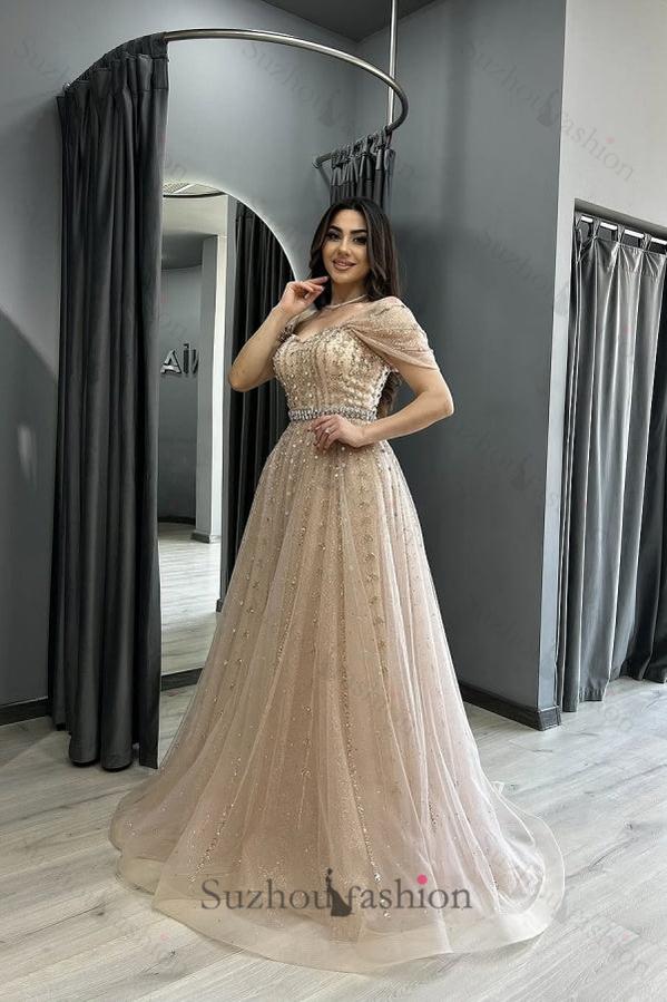 Suzhoufashion A Line Formal Dress Off the Shoulder Beaded Prom Evening Gown
