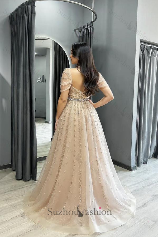 Suzhoufashion A Line Formal Dress Off the Shoulder Beaded Prom Evening Gown