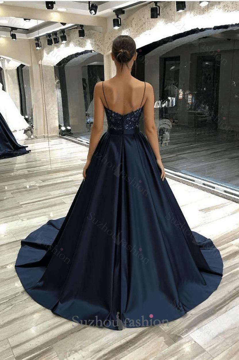 Suzhoufashion A Line Prom Dress Spaghetti Straps Sleeveless Satin Formal Dress