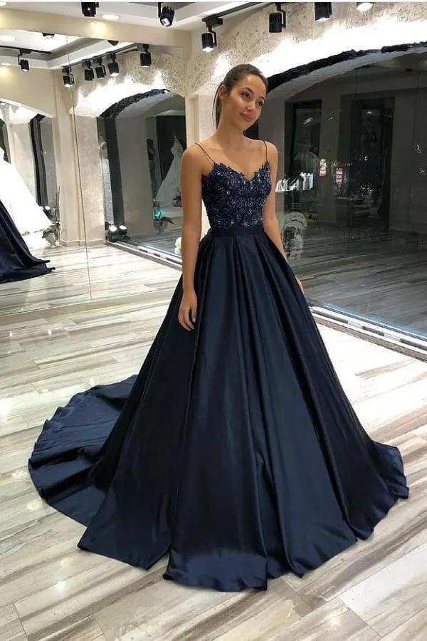 Suzhoufashion A Line Prom Dress Spaghetti Straps Sleeveless Satin Formal Dress