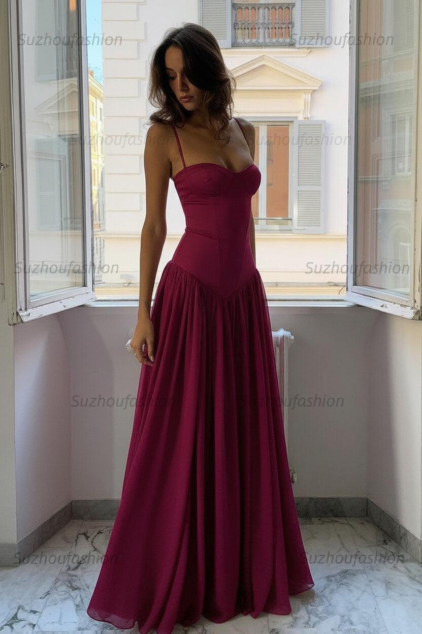 Suzhoufashion A Line Spaghetti Straps Pink Corset Prom Dress With Ruffles Formal Evening Gown