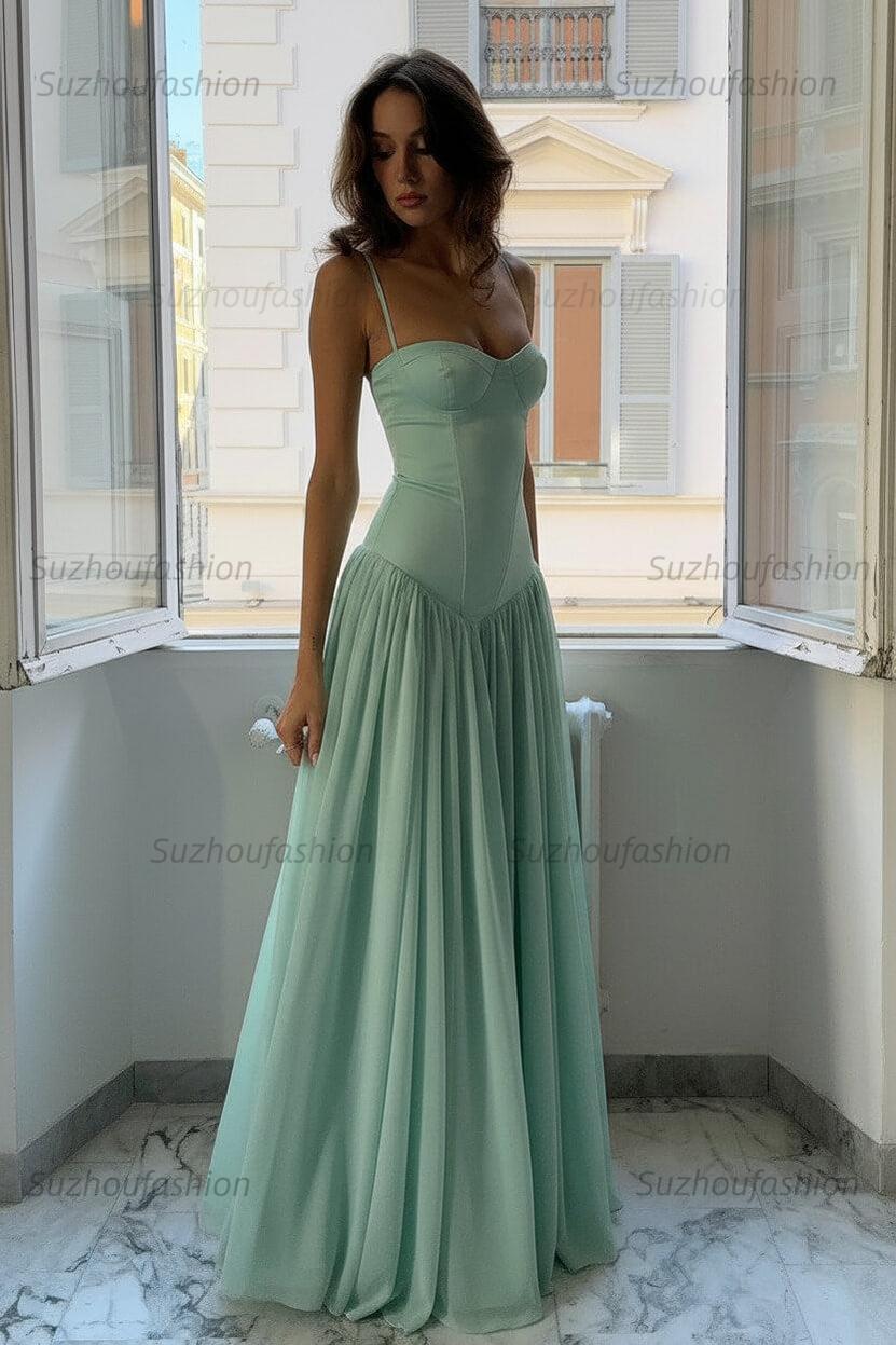 Suzhoufashion A Line Spaghetti Straps Pink Corset Prom Dress With Ruffles Formal Evening Gown